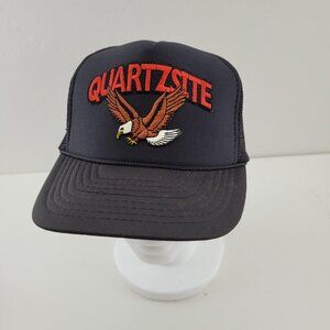 Vintage snapback hat Black "Quartzsite" with Flying Bald Eagle by Nissin Trucker